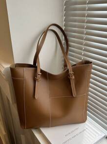 1 件简约绗缝复古大容量单肩包，时尚手提包，多功能手提包，适合上学、通勤、购物、复古风格女士包