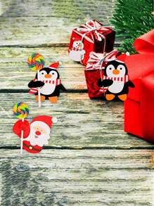 50pcs Santa Claus & Penguin Lollipop Paper Cards, Christmas Party Supplies, Mini Spoon Packaging Decorations,Christmas