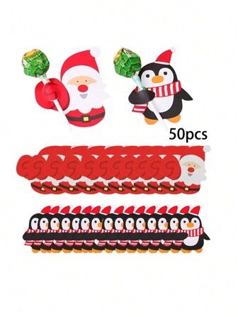 50 st Jultomten & Penguin Lollipop papperskort, julfesttillbehör, minisked förpackningsdekorationer, jul