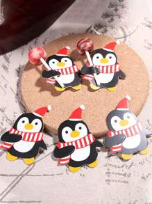 50pcs Santa Claus & Penguin Lollipop Paper Cards, Christmas Party Supplies, Mini Spoon Packaging Decorations,Christmas