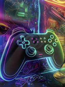 数码印花男士街头风连帽衫，袋鼠口袋赛博朋克风格游戏手柄设计，秋冬季休闲运动连帽卫衣，适合户外活动，是馈赠佳品。 - 彩色 - 查看 5