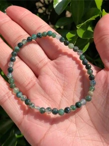 1 chiếc Vòng tay đá mã não rêu tự nhiên hạt tròn pha lê chữa bệnh cho phụ nữ và nam giới Thiền định cân bằng và hài hòa Quà tặng trang sức tâm linh cho anh ấy - màu xanh lá - Xem 9
