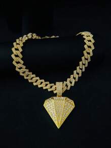 1 Peça Colar com Pingente Grande de Strass Punk Hip Hop para Homens, Corrente Miami Toda Cravejada de Strass, Joia de Festa para Mulheres