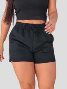 Basic Short Sleeve Cropped Set+Basic Short - 黑色 - 查看 2