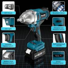 Seesii Cordless Electric Impact Wrench 1/2 Inch For Car Home, 580Ft-Lbs(800N.M) Brushless, 3300RPM High Torque Gun W/ 2x 4.0Ah Battery,Charger & 6 Sockets Tools