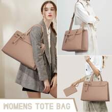 Laptop Bag For Women 15.6 Inch Leather Laptop Tote Bag Large Computer Bag Waterproof Business Office Work Bag Briefcase With Satchel Purse 2pcs Set - Màu Khaki - Xem 2