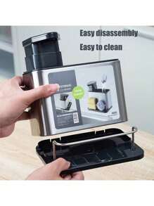 1 Pieza Organizador Multifuncional para Fregadero con Dispensador de Jabón – Estante de Acero Inoxidable Antideslizante con Soporte para Esponja y Cepillo, Incluye Bandeja de Drenaje – Ideal para Cocina - Plateado - Ver 6