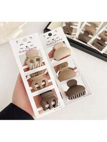 KIT 3 Elegant Brown Geometric Matte Plastic Shark Clip Hair Accessory - 棕色 - 查看 3