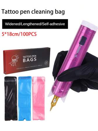 klimonla 100pcs Boxed Tattoo Pen Bag Disposable Tattoo Pen Protective Bag Tattoo Auxiliary Tools 100 Pack Tattoo Pen Cover Tattoo Machine Cover Tattoo Pen Bag Tattoo Pen Dust Cover Tattoo Machine Bag Hook Line Bag Tattoo Pen Anti Layer Cover Cleaning Set Tattoo Pen Disposable Protective Bag 100 Pack Tattoo Pen Bag Pen Cover Self Adhesive