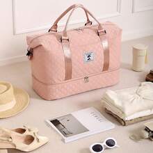 可折叠手提行李袋，带独立鞋隔层，健身及运动装备收纳袋，旅行袋，返校、露营、健身房、巡航、徒步旅行、暑假旅行箱过夜袋健身袋行李袋周末袋行李袋随身携带袋大学袋行李袋周末袋 - 粉色 - 查看 6