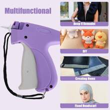 一套便携式缝纫机配件，包括绗缝枪、迷你缝纫枪、微型缝纫包边枪、服装微型标签缝纫工具（1 个标签枪 + 6 根针 + 500 个白色和 500 个黑色按扣） - 紅色 - 查看 5