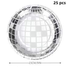 70 年代迪斯科派对用品包括 25 件银色迪斯科球纸餐盘、25 件迪斯科纸杯、25 件迪斯科派对鸡尾酒餐巾，适用于迪斯科婚礼派对野餐旅行（白色和银色）、返校情人节