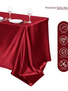 1 pieza Mantel de satén borgoña liso para cocina, comedor, decoración de mesa, adecuado para boda, restaurante, reunión, fiesta de cumpleaños, exterior - Burdeos - Ver 3