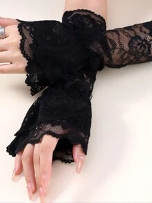 2pcs Women's Double-Layer Lace Trim Fake Sleeves Wedding Valentine's Day - Black - View 1