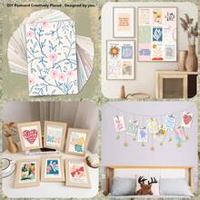 50张丹麦粉彩房间装饰照片墙拼贴套装，精美图案，房间美化海报，可爱卧室照片墙装饰，宿舍马蒂斯风格墙面艺术，海报，贴纸，墙面艺术，春季装饰，焕新家居，Rama装饰贴纸礼物，生日毕业礼物 - 彩色 - 查看 4