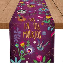 Camino de mesa de Halloween | Diseño multicolor de calavera | Colorido | Lavable para interiores y exteriores | Perfecto para decoraciones navideñas, fiestas festivas | Mantel de mesa de cocina/fiesta, Navidad
