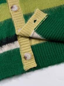 ANDREILEE Men's Striped Cardigan Long Sleeve V-Neck Sweater, Autumn/Winter - Green - View 8