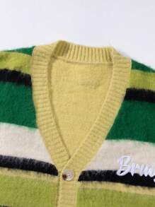ANDREILEE Men's Striped Cardigan Long Sleeve V-Neck Sweater, Autumn/Winter - Green - View 4