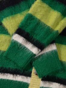 ANDREILEE Men's Striped Cardigan Long Sleeve V-Neck Sweater, Autumn/Winter - Green - View 9