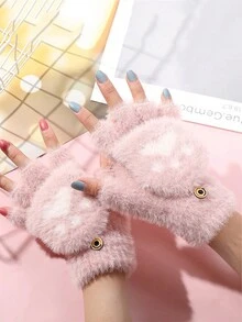 1 双女士户外简约休闲纯色毛绒保暖面料加厚触屏猫爪手套，多色可选，适合写作、办公、户外活动、街头穿着，理想礼物