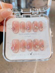 10pcs/Set Handmade Short Press-On Nails, Summer Fake Nails Nail Supplies, Beach Manicure Long Nails For Women & Girls, Fashion Almond Shape French Tip Reusable For Teacher, Student, Office, Travel, Elegant Business Casual - Multicolor - View 13