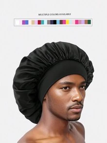 1pc Men's Wide-Brim Satin Sleep Cap, Hair Loss Cap, Hair Care Cap, Shower Cap For Daily Use - Multicolor - View 2