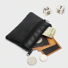 Mini PU Leather Coin Purse Solid Color Zipper Pouch Portable Card Holder Wallet Wallet Small - Black - View 1