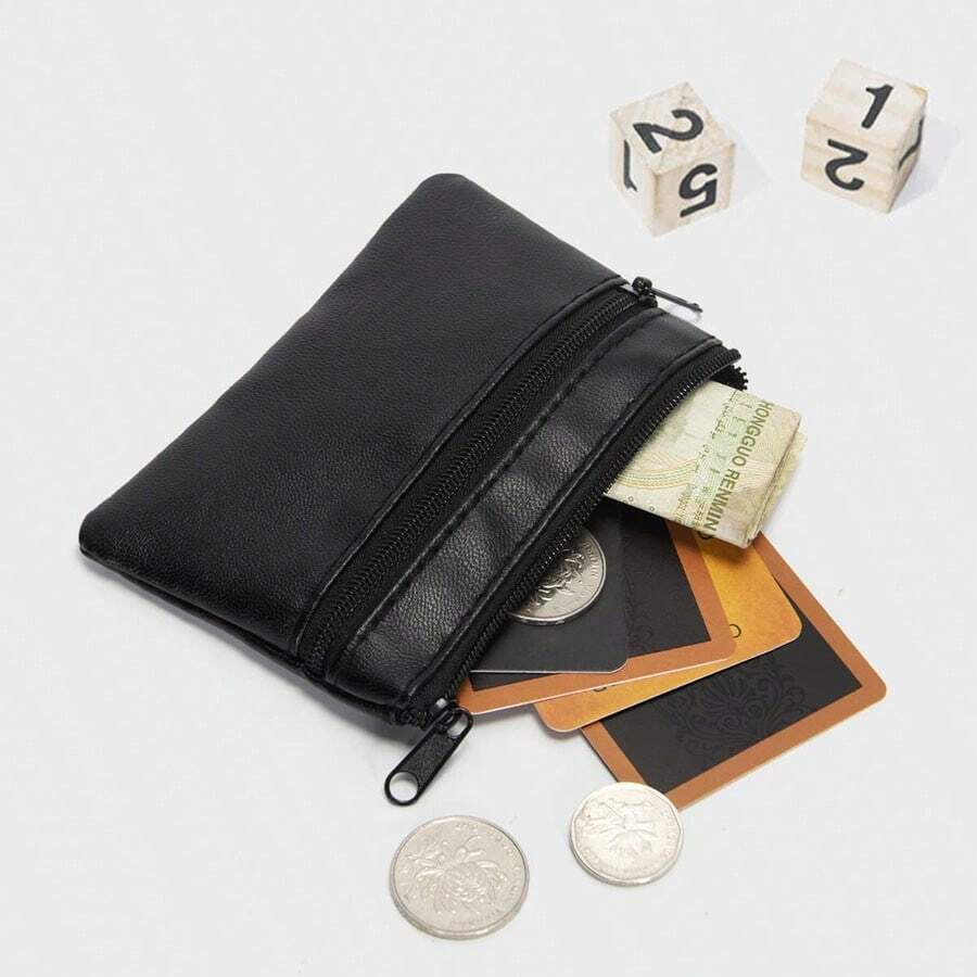 Mini PU Leather Coin Purse Solid Color Zipper Pouch Portable Card Holder Wallet Wallet Small - Black - View 1