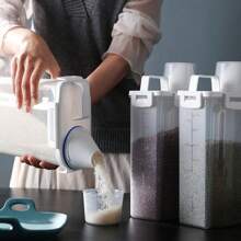 Dispenser para Alimentos 2,75L grãos cereais Tampa Com Trava pote hermético Copo Medidor Multiuso BC-11/BC-12/BC-13 - Bege - Visão 8