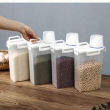 Dispenser para Alimentos 2,75L grãos cereais Tampa Com Trava pote hermético Copo Medidor Multiuso BC-11/BC-12/BC-13 - Bege - Visão 4