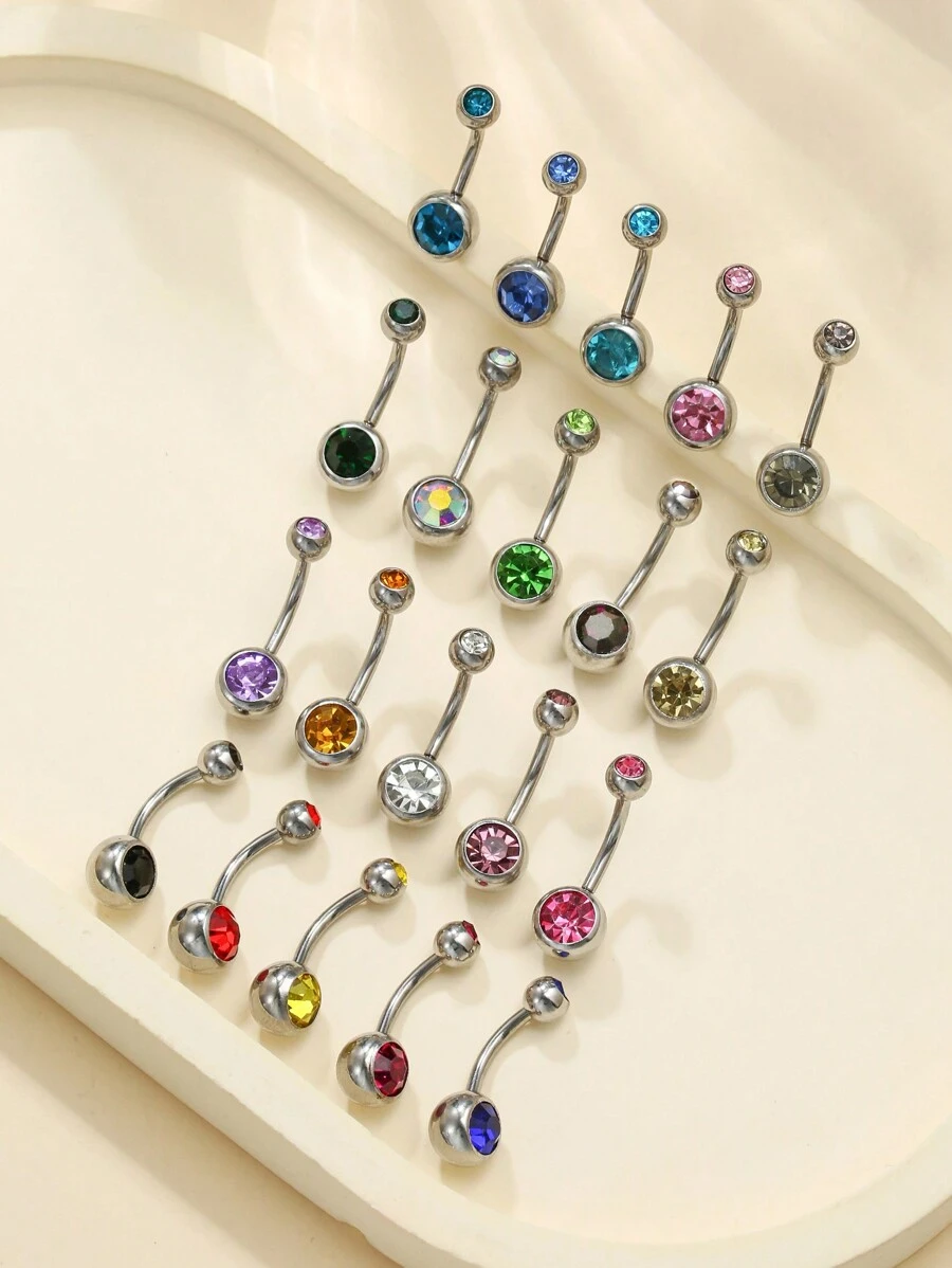 20 件随机肚脐环穿孔多件装肚脐环香蕉杠铃彩色身体肚脐环肚脐杠铃球不锈钢身体穿孔首饰适合女性和情侣