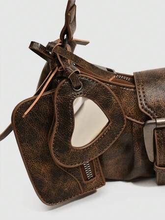 Dedoo 1个Y2K哥特风复古铆钉装饰方形单肩包，适合日常通勤，小众时尚设计，蒸汽朋克，哥特风，是酷女孩街头风格的理想之选，也适合音乐节、演唱会、摇滚风格、2000年代时尚、复古风。