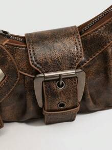 Dedoo 1个Y2K哥特风复古铆钉装饰方形单肩包，适合日常通勤，小众时尚设计，蒸汽朋克，哥特风，是酷女孩街头风格的理想之选，也适合音乐节、演唱会、摇滚风格、2000年代时尚、复古风。 - 棕色 - 查看 8