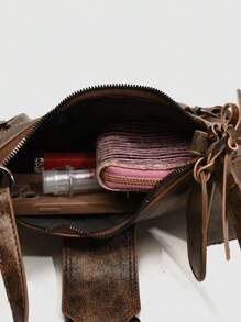 Dedoo 1个Y2K哥特风复古铆钉装饰方形单肩包，适合日常通勤，小众时尚设计，蒸汽朋克，哥特风，是酷女孩街头风格的理想之选，也适合音乐节、演唱会、摇滚风格、2000年代时尚、复古风。 - 棕色 - 查看 11