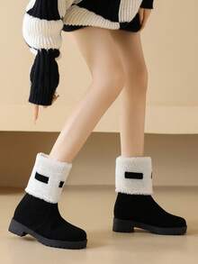 Giày bốt cổ ngắn mùa đông màu đen ấm áp tương phản mới, hợp thời trang - màu đen - Xem 1