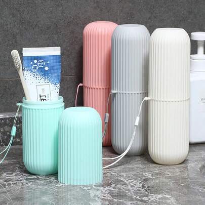 1 件便携式户外旅行牙刷盒、化妆刷收纳盒、笔筒套装、带盖多功能杯，适用于浴室必需品、房间、家庭、卧室、卫生间、房子、粉色房间、客厅装饰、旅行用品、礼品袋，非常适合妈妈、爸爸、男士、朋友、老师、生日、婚礼、书桌、架子、配件、礼品盒、有趣的礼物、储物杯，非常适合露营。（由于照明和生产批次问题，产品可能会有色差）