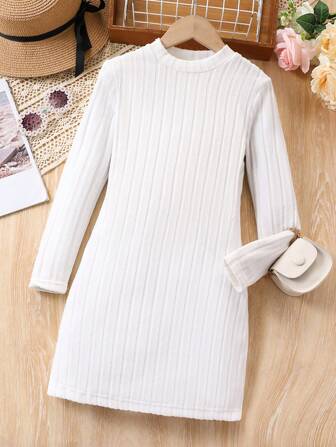 1pc Tween Girl 8-12 Years Old Solid Color Bodycon Dress, Available In Multiple Colors, Autumn/Winter