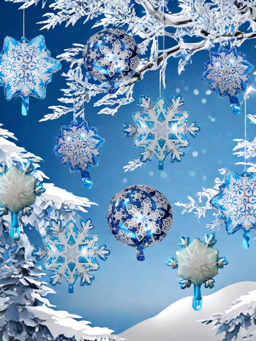 10入組雪花鋁箔氣球，適用於聖誕節、新年除夕和生日派對裝飾 - 彩色 - 查看 1