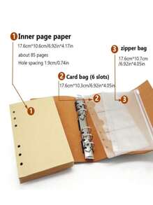 Journal - 1Pc A6 Notepad, 180 Pages Kraft Paper - High Quality Leather - Vintage Style - Iron Tower Pattern Booklet - With 2 Pockets - Removable Binder, Suitable As A Gift, Unisex - Daily Planner, Study Planner, Life Record, To-Do List, Travel, Multi-Purpose - Notebook - 7.3 * 5.1 In/ Handbooks -Very Retro And Special Journal - Loose-Leaf Binder - Multicolor - View 3