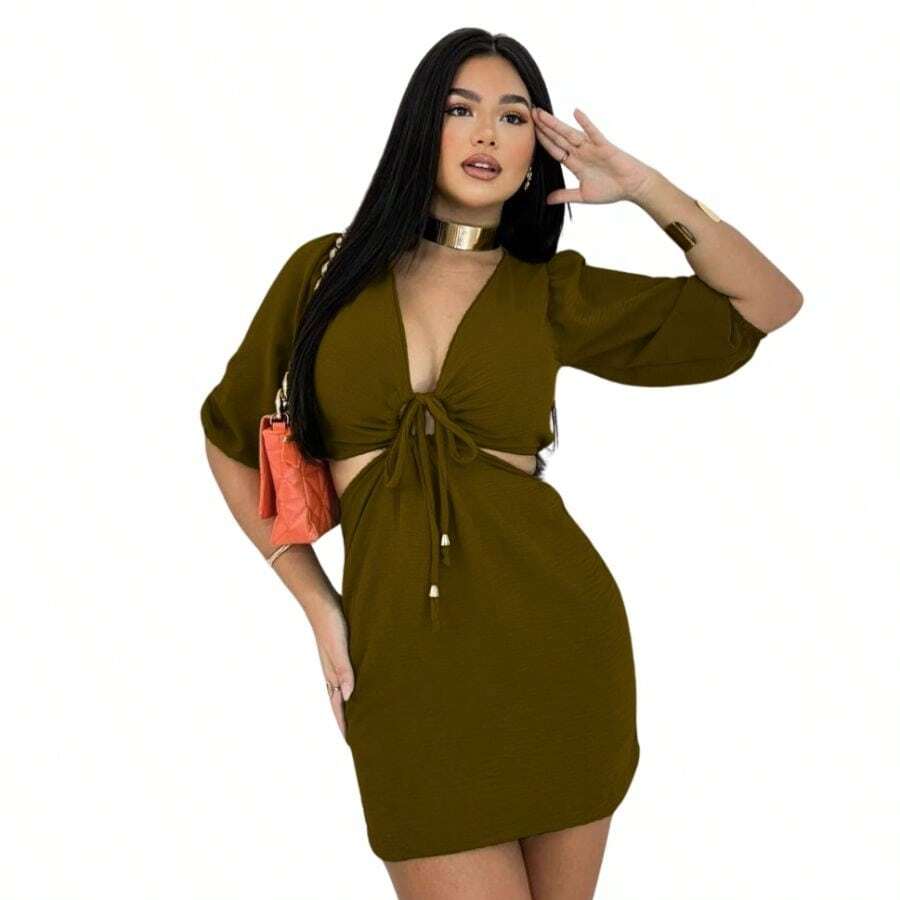 WE SHINE DUNA PARTY DRESS Puffed Sleeve Princess - Rust Brown - View 1