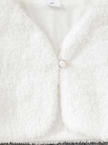 2 件套年轻女孩羊毛纯色长袖夹克和红色吊带羊毛连衣裙，适合派对、秋冬季时尚 - 彩色 - 查看 4