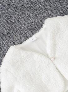 2 件套年轻女孩羊毛纯色长袖夹克和红色吊带羊毛连衣裙，适合派对、秋冬季时尚 - 彩色 - 查看 3