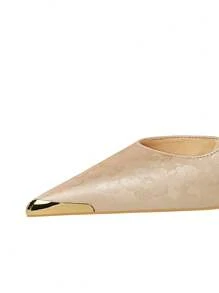 2025秋冬欧洲时尚宴会旗袍风格女士高跟细高跟鞋低帮缎面金属尖头高跟鞋，性感优雅 - 香檳色 - 查看 7
