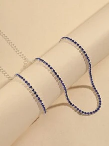 2pcs/Set Colorful Rhinestone Choker Necklace And Bracelet Set, Fashion Jewelry Accessories - Royal Blue - View 11