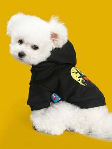 1pc Pet Clothes, Dog Cat Apparel New Hoodies, Halloween Series Wizard Skeleton Pumpkin Witch - Pumpkin Castle Black Hoodie - Back Design