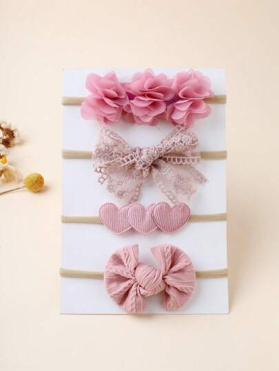 4 قطع /مجموعة، شريطات وردية للرضع بأشكال الأزهار والخيوط والقلب لتزيين رؤوس الأطفال، كملحقات للتصوير الفوتوغرافي، هدايا يوم الحب
