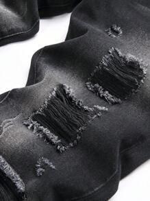 Euro Style Men Ripped Straight Leg Slim Fit Denim Jeans - Black - View 4