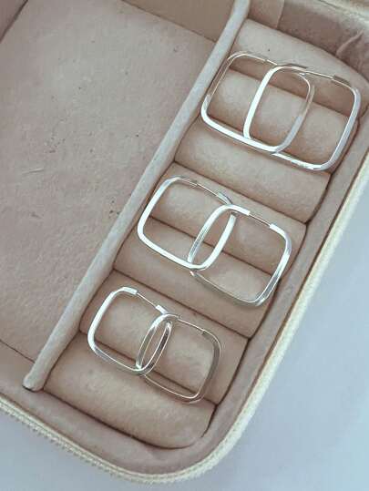 Kit Trio de Argola Quadrada P M G em Prata 925