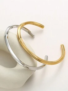 1 件时尚简约扭曲钛钢莫比乌斯环开口手镯情侣款 - 不銹鋼手鐲 - 查看 3