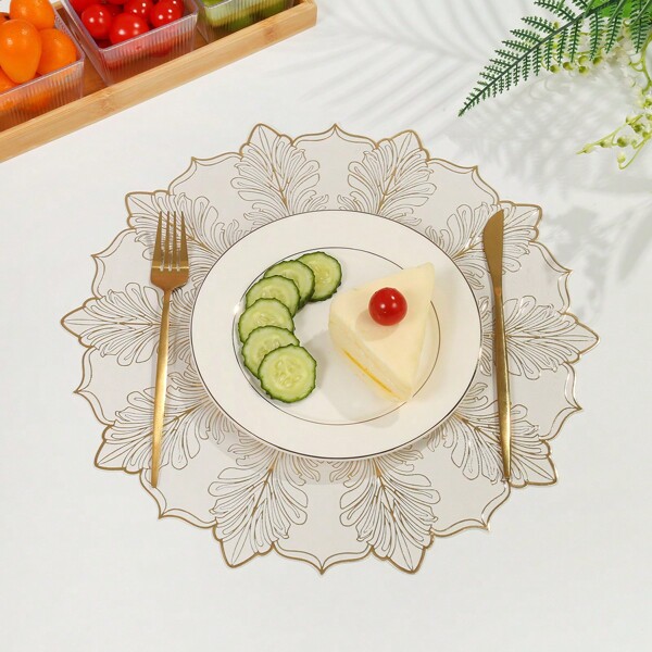 1/4 Stücke, Optionales Modell, 38*38cm Tischset, Durchbrochene PVC Heißprägung, westliches Tischset mit Wärmeisolation und rutschfest, Restaurant und Heim Tischset ohne Waschen, geeignet für Restaurants und Küchen